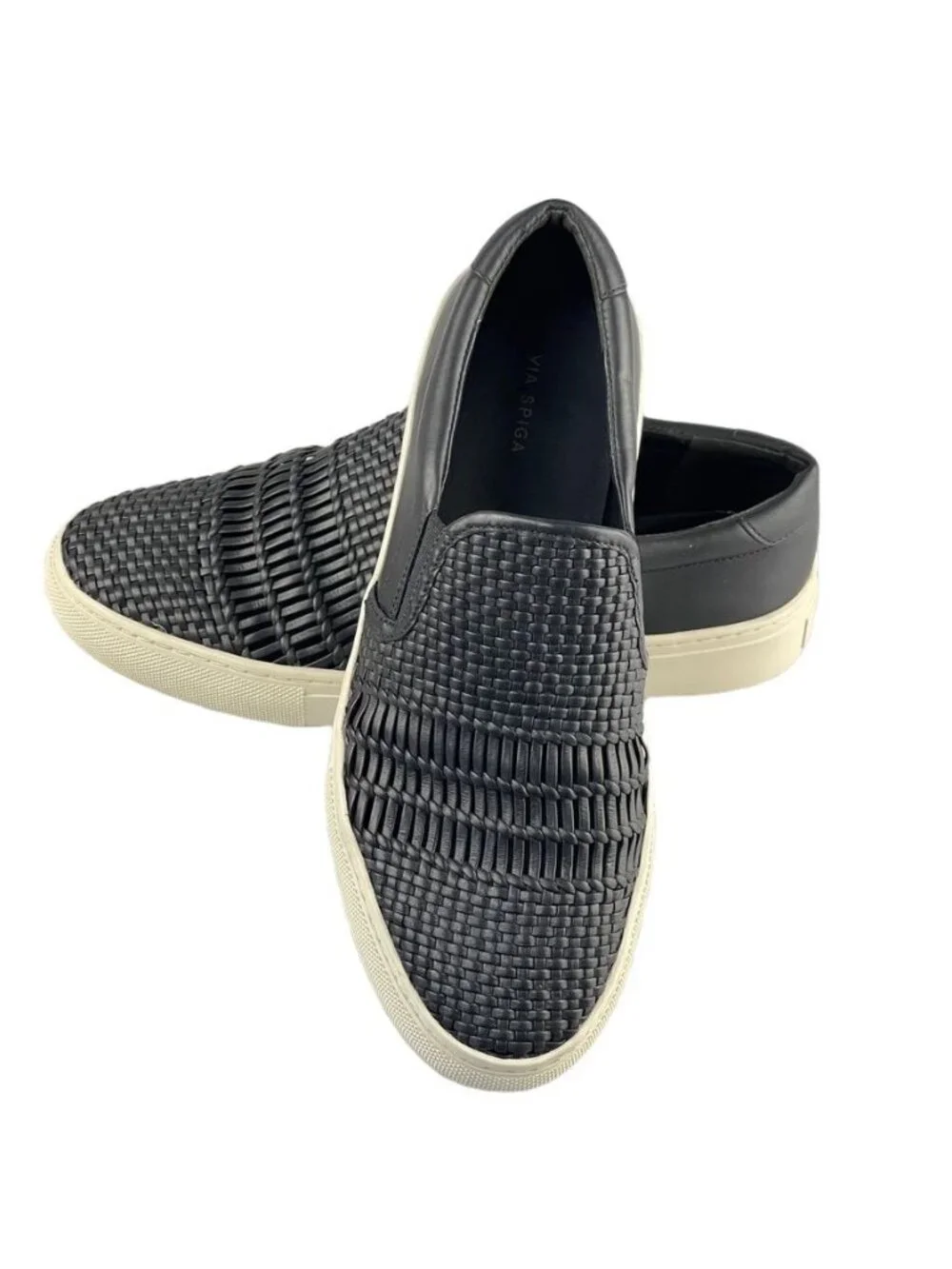 VIA SPIGA Shoes Women's Size 7 Black Woven Leather Loafer Flats